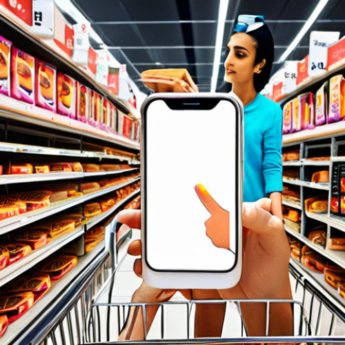 Home 4 **Image:** A diverse group of people interacting with social media on their phones, with shopping carts and product images subtly overlaid, symbolizing the influence of social media on e-commerce in the Arab world. Focus on a modern, vibrant aesthetic.
