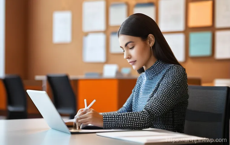 정보 계층화 글쓰기를 위한 도구 소개 - **Prompt:** A focused young professional, dressed in smart, modest contemporary clothing (long sleev...