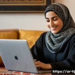 정보 계층화와 사용자 요구 분석 - **Prompt:** A warm, inviting portrait of a wise-looking Arab woman, in her late 40s to early 50s, ge...